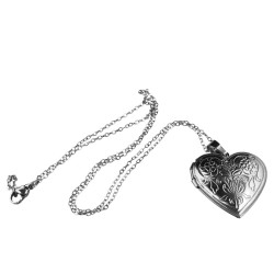 CADENA + RELICARIO CORAZON C/ DOS FLORES DIJE