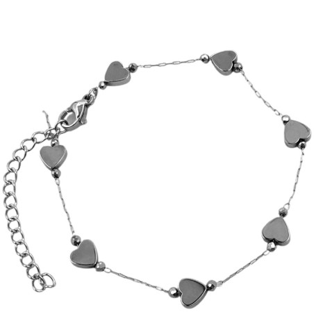 SIETE CORAZONES Y BOLITAS FACETADAS 18+3CM PULSERA