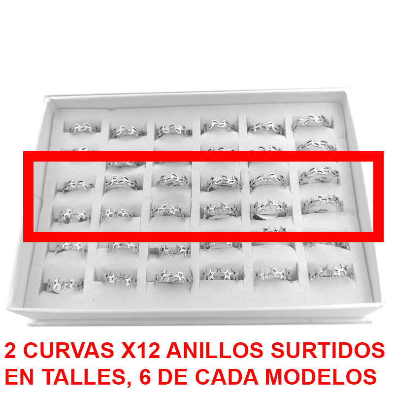DOS CURVAS X12 ANILLOS 6 ESTRELLA CALADA Y 6 CORONA DE LAUREL ANILLO