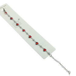 BOLITAS Y ROJO CRISTAL CORAZONES DE COSTADO 18+5.5CM REGULABLE PULSERA