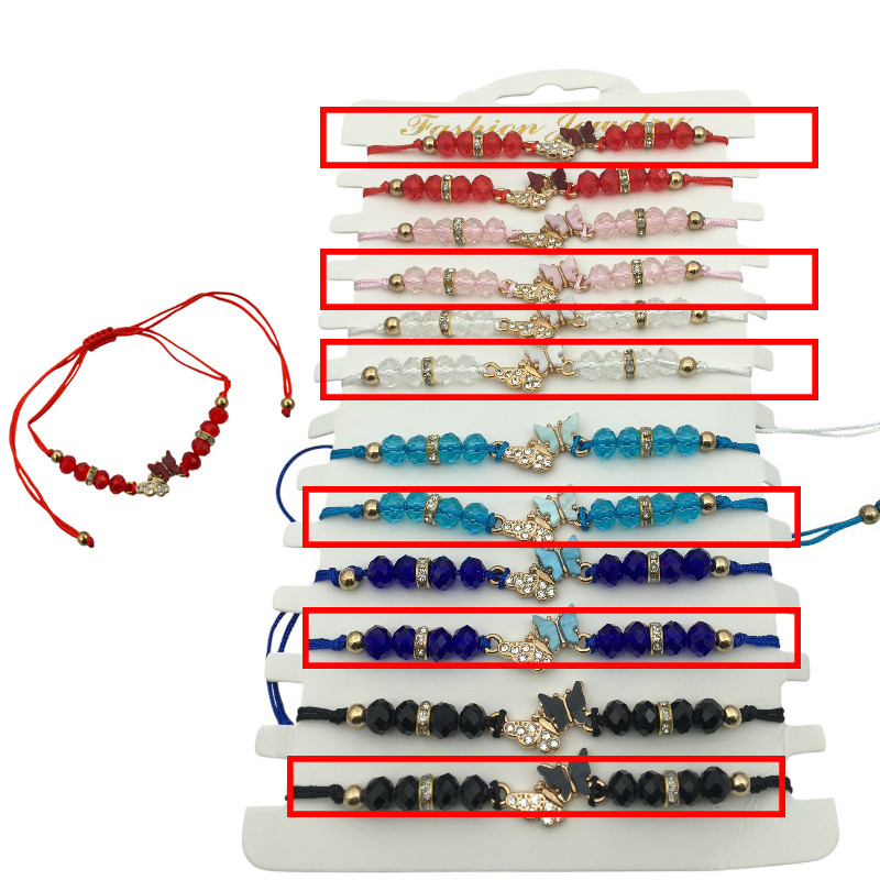 MEDIO BLISTER x6 HILO CUENTAS STRASS SIMIL NACAR MARIPOSA Y BOLITAS SURTIDO COLOR PULSERA / TOBILLERA