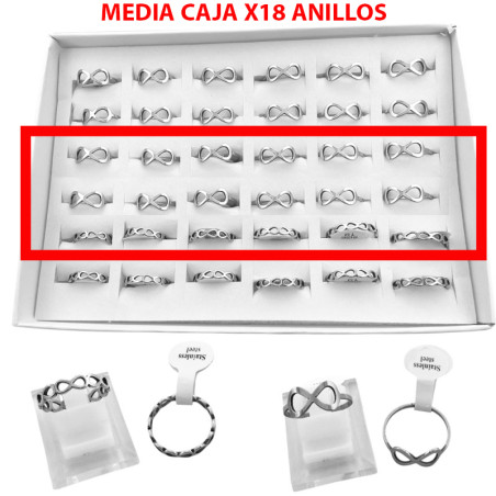 MEDIA CAJA x18 ANILLOS INFINITO (2) Y CINTURON DE INFINITOS (1) ANILLO