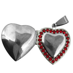 ROJO MINI RELICARIO 20MM C/ CONTORNO STRASS ROJOS CORAZON DIJE