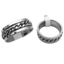 MEDIA CAJA X18 ANILLOS FONDO ACERO TRES COLORES Y CADENA GIRATORIA ANILLO