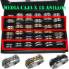 MEDIA CAJA X18 ANILLOS FONDO ACERO TRES COLORES Y CADENA GIRATORIA ANILLO