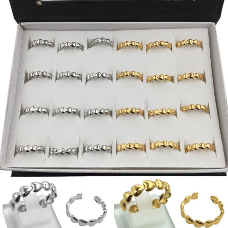 CAJA x24 ABIERTOS CORRIDO DE CORAZONES BOMBE ACERO Y DORADO ANILLO