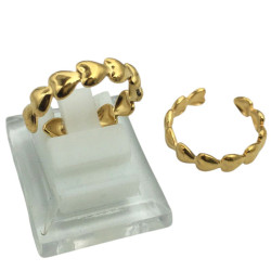 CURVA X6 ANILLOS ABIERTOS CORRIDO DE CORAZONES BOMBE ACERO Y DORADO ANILLO