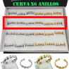 CURVA X6 ANILLOS ABIERTOS CORRIDO DE CORAZONES BOMBE ACERO Y DORADO ANILLO