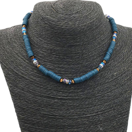 AZUL PETROLEO FIMO Y CUENTAS REGULABLE 40+5CM TIPO CHOKER GARGANTILLA COLLAR
