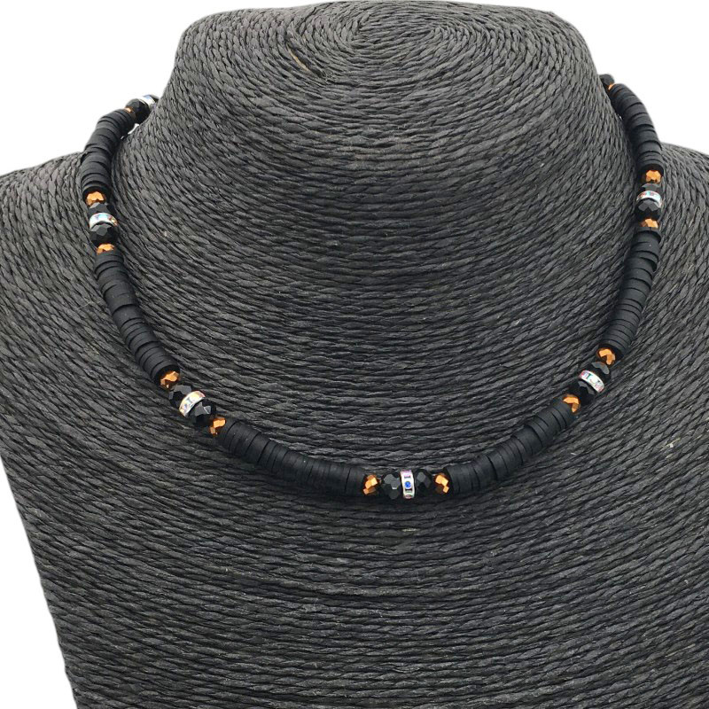 NEGRO FIMO Y CUENTAS REGULABLE 40+5CM TIPO CHOKER GARGANTILLA COLLAR