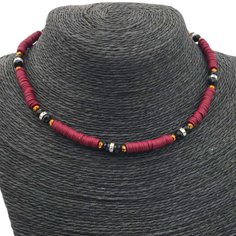 BORDO OSCURO FIMO Y CUENTAS REGULABLE 40+5CM TIPO CHOKER GARGANTILLA COLLAR