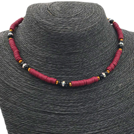 BORDO OSCURO FIMO Y CUENTAS REGULABLE 40+5CM TIPO CHOKER GARGANTILLA COLLAR