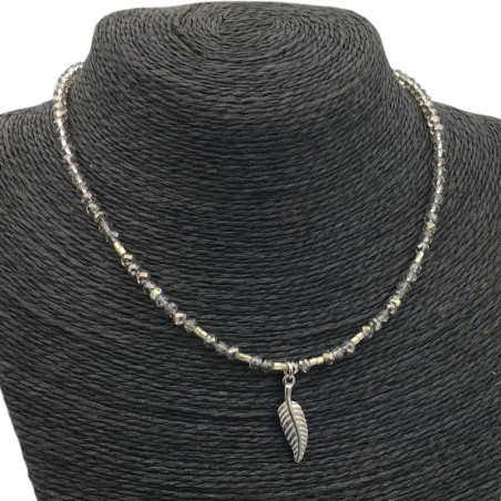 GRIS FUME AB Y SEPARADORES C/ UNA PLUMA REGULABLE 40+5CM TIPO CHOKER GARGANTILLA COLLAR