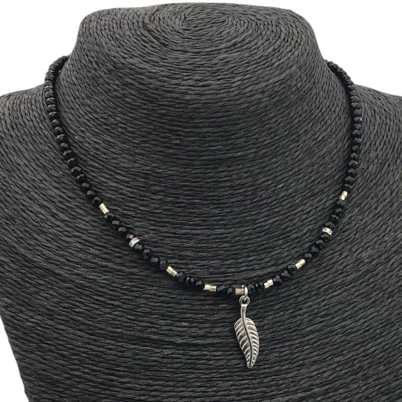 NEGRO Y SEPARADORES C/ UNA PLUMA REGULABLE 40+5CM TIPO CHOKER GARGANTILLA COLLAR