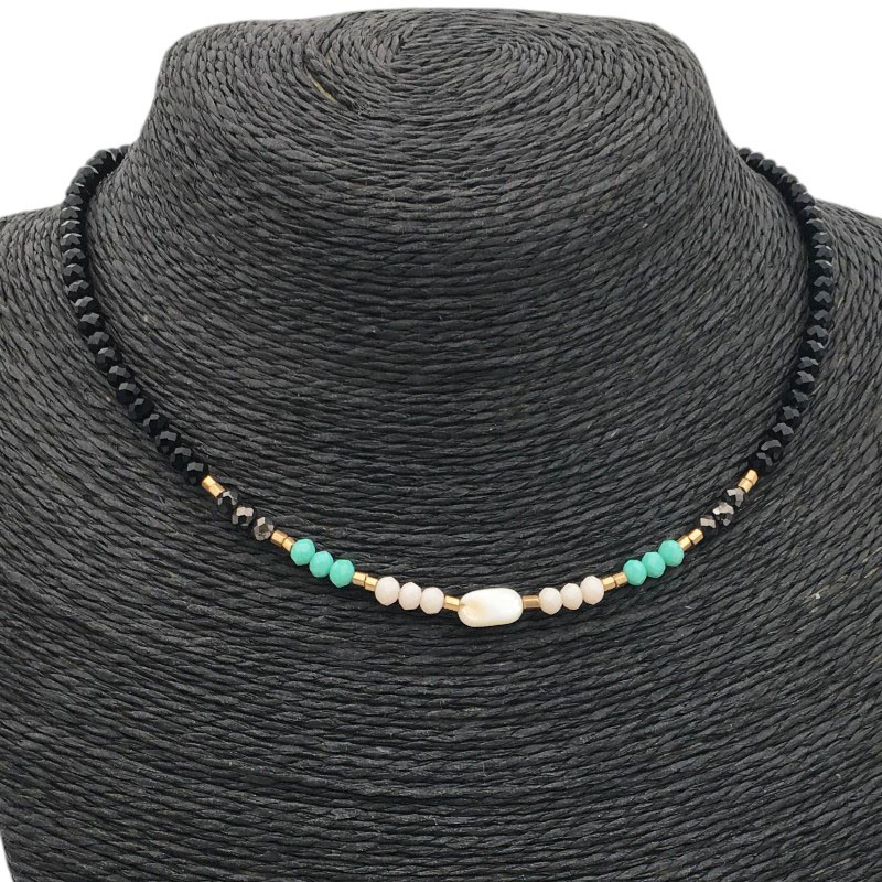 NEGRO C/ NACAR CENTRAL Y COLORES LATERALES REGULABLE 40+5CM TIPO CHOKER GARGANTILLA COLLAR