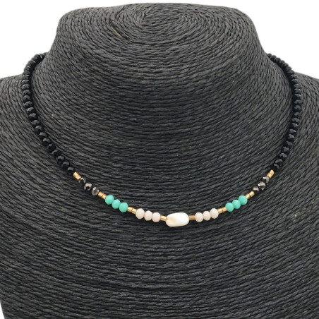 NEGRO C/ NACAR CENTRAL Y COLORES LATERALES REGULABLE 40+5CM TIPO CHOKER GARGANTILLA COLLAR