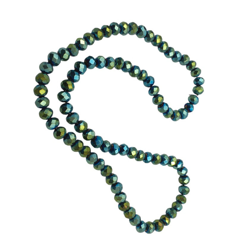 6MM CELESTE / VERDE PLENO AB TORNASOLADA CUENTA FACETADA PERFORADA VIDRIO TIRA