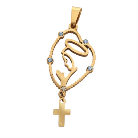 DORADO SILUETA VIRGEN MARIA EN ROSARIO C/ STRASS DIJE