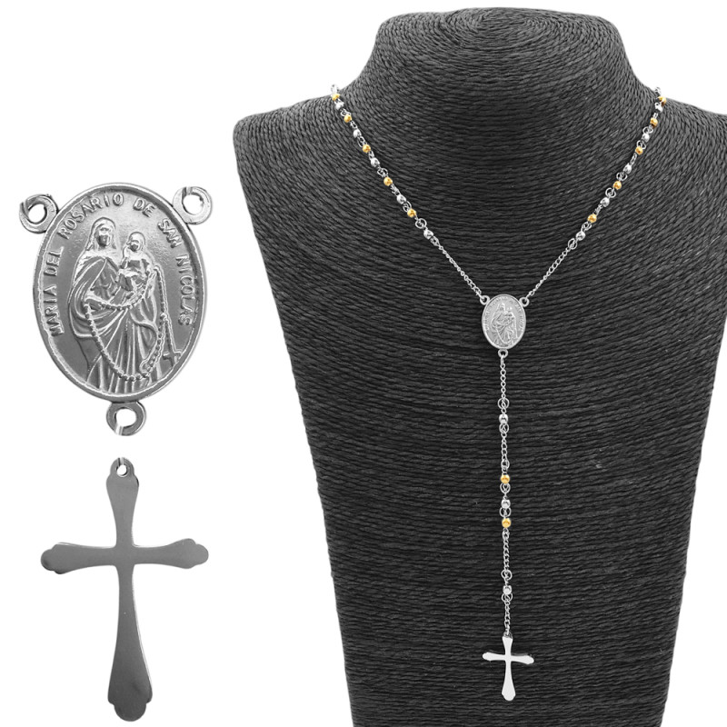 4MM COMBINADO ROSARIO C/ CRUZ LISA Y CENTRO VIRGEN DEL ROSARIO Y TRIANGULO SANTISIMA TRINIDAD (UNISEX)