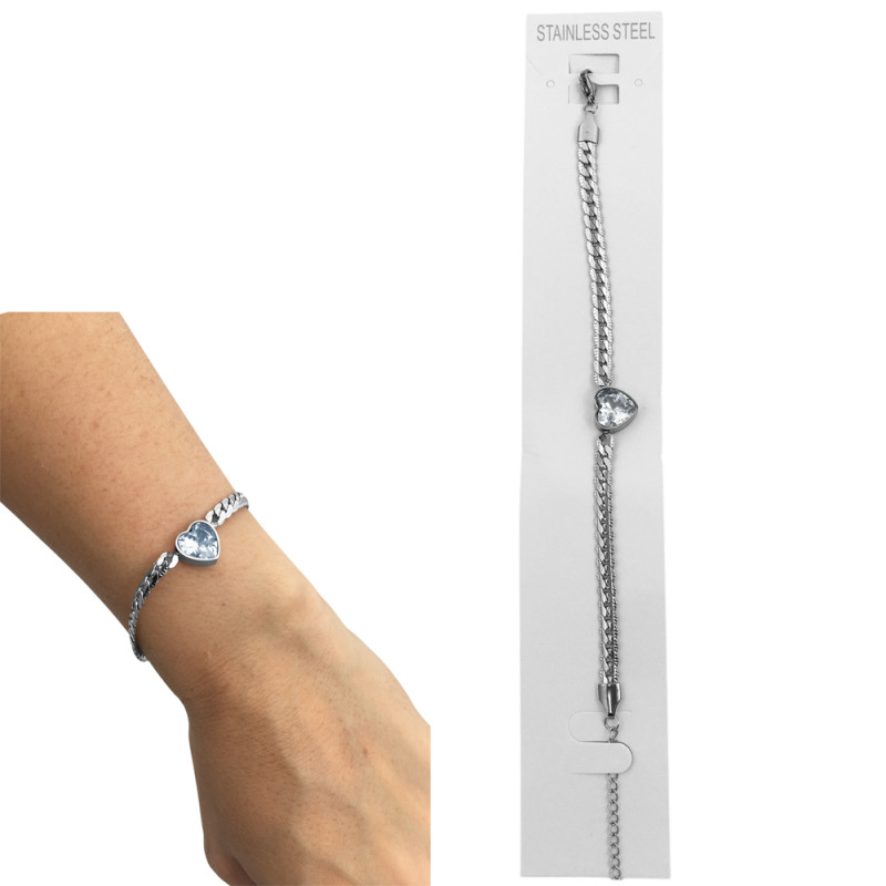 CORAZON CUBIC EN MARCO DE CORAZON C/ ESLABON CHATO C/ MATRIZADO 18+4CM PULSERA