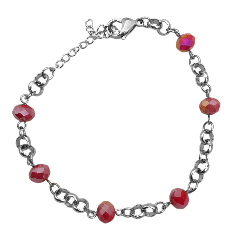 ROJO PLENO AB CUENTAS 8MM Y ROLO 18+5CM PULSERA