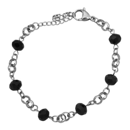 NEGRO CUENTAS 8MM Y ROLO 18+5CM PULSERA