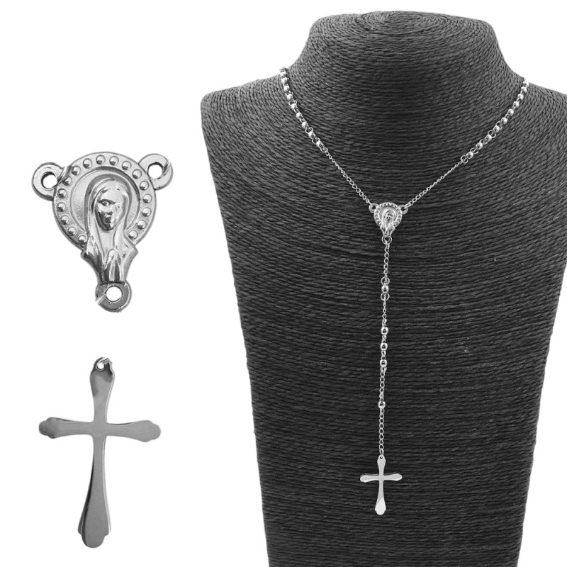 4MM ROSARIO CRUZ LISA TIPO TEMPLARIA Y CENTRO CON LA CARA DE LA VIRGEN (UNISEX) M:40-65