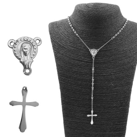 4MM ROSARIO CRUZ LISA TIPO TEMPLARIA Y CENTRO CON LA CARA DE LA VIRGEN (UNISEX) M:40-65