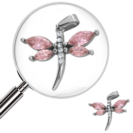 LIBELULA C/ ALAS CUBIC ROSAS Y CENTRO CRISTAL DIJE