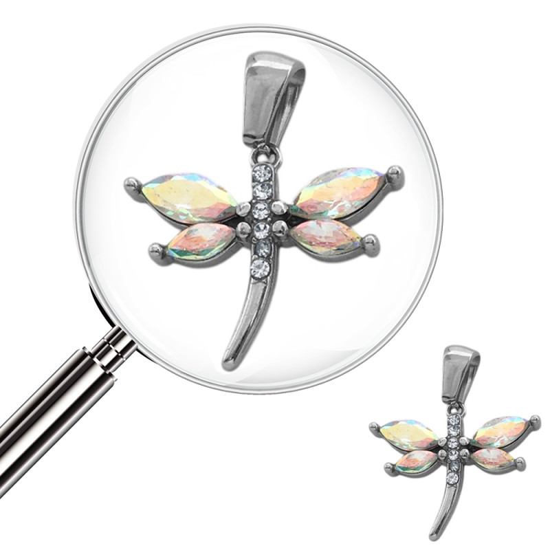 LIBELULA C/ ALAS CUBIC TORNASOLADO Y CENTRO CRISTAL DIJE