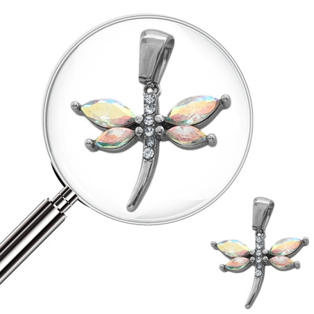 LIBELULA C/ ALAS CUBIC TORNASOLADO Y CENTRO CRISTAL DIJE