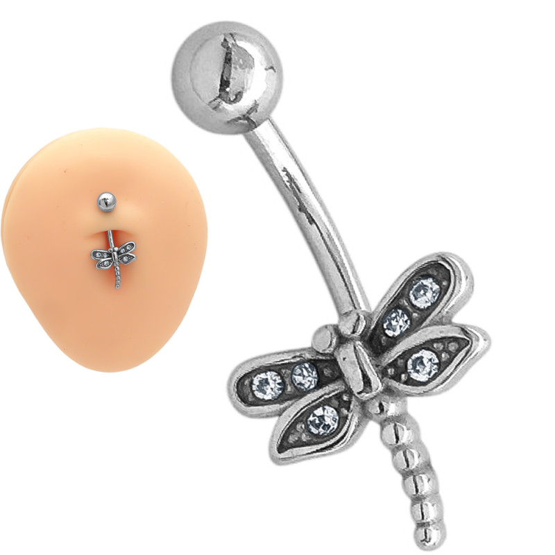 LIBELULA C/ 6 CUBIC OMBLIGO ACERO QUIRURGICO PIERCING