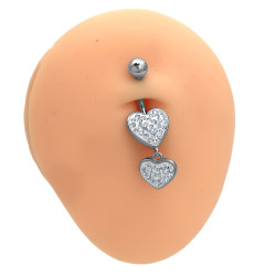 DOBLE CORAZON C/ LLUVIA DE CUBIC Y BOLITA PIERCING OMBLIGO ACERO QUIRURGICO PIERCING