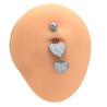 DOBLE CORAZON C/ LLUVIA DE CUBIC Y BOLITA PIERCING OMBLIGO ACERO QUIRURGICO PIERCING