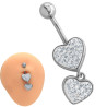 DOBLE CORAZON C/ LLUVIA DE CUBIC Y BOLITA PIERCING OMBLIGO ACERO QUIRURGICO PIERCING