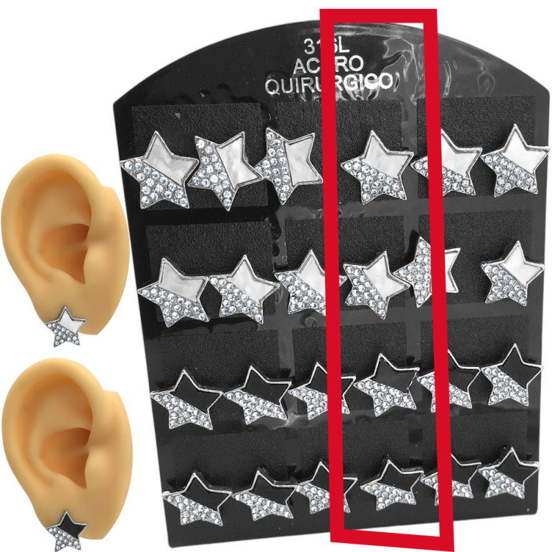 DOS (2) PARES ESTRELLAS MITAD STRASS Y MITAD NEGRA O TIPO NACAR ARO