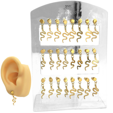 DORADO BLISTER X12 PARES SERPIENTE PLANA COLGANDO DE CILINDRO LISO ARO