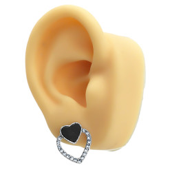 DOS (2) PARES PARES CORAZON C/ STRASS INVERTIDOS NEGRO Y TIPO NACAR ARO