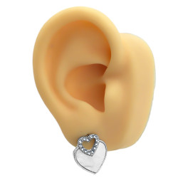 DOS (2) PARES PARES CORAZON C/ STRASS INVERTIDOS NEGRO Y TIPO NACAR ARO