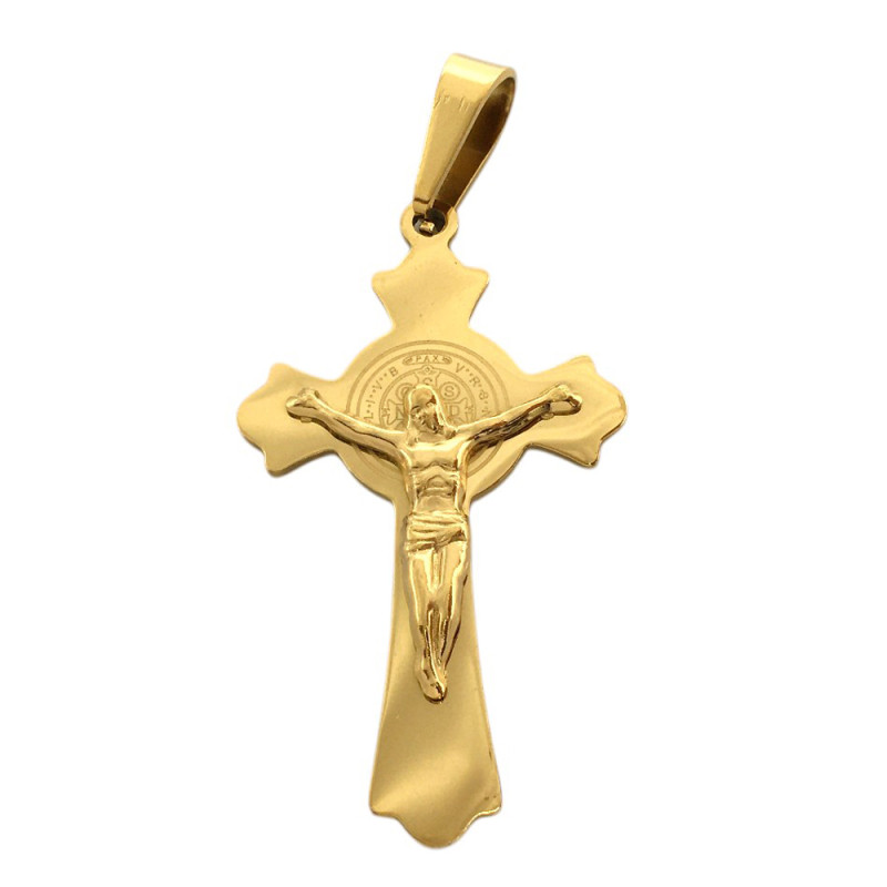 DORADO 29*50MM PREMIUM CRUZ C/ CRISTO Y SAN BENITO EN PUNTAS DIJE