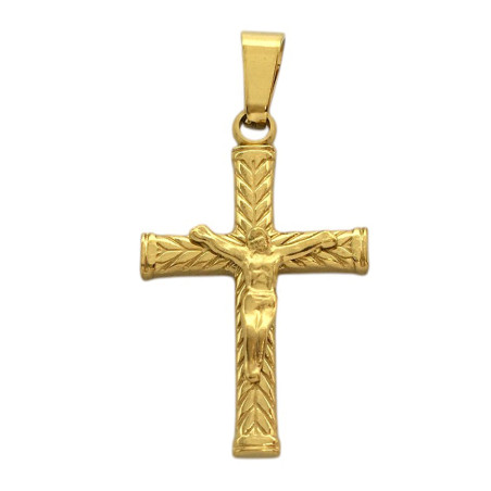 DORADO 20*29MM CRUZ C/ JESUS RECTA C/ RELIEVES M:Q15 DIJE