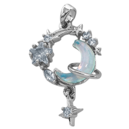 LUNA C/ TORNASOL Y ARO Y DIJE ESTRELA COLGANTE DE CUBIC BRONCE BAÑADO DIJE