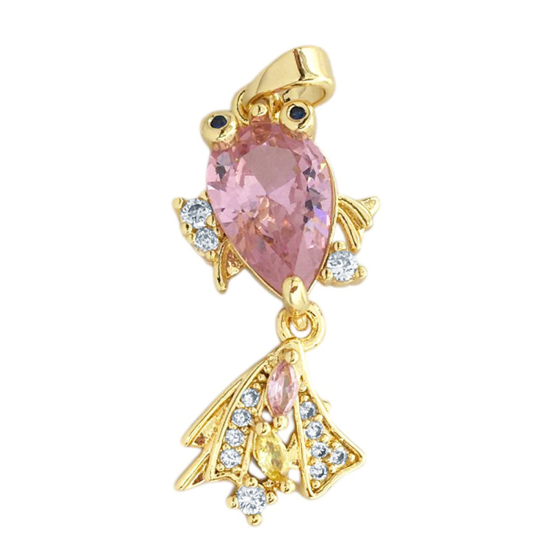 DORADO PEZ DE CUBIC ROSA Y CRISTALES BRONCE BAÑADO DIJE