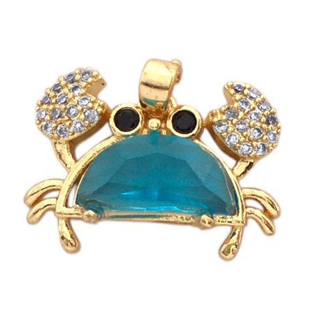 CANGREJO CUBIC AGUA MARINA Y CRISTALES BRONCE BAÑADO DIJE