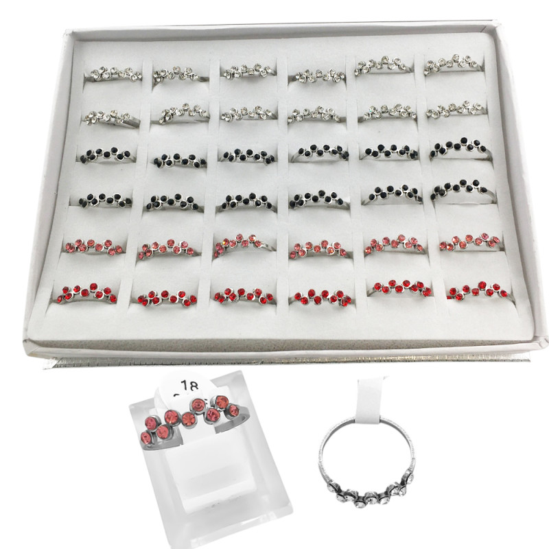 CAJA x36 ZIG ZAG STRASS DE COLORES SURTIDOS ANILLO