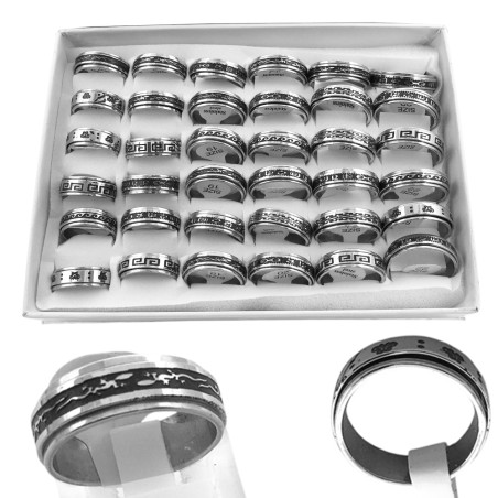 CAJA X36 GIRATORIOS DISEÑOS SURTIDOS C/ RESINA NEGRA Y RELIEVE M:2451 ANILLO