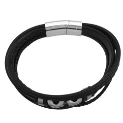 CUERO QUINTUPLE DOBLE XX CIERRE IMANTADO C/ TRABA FANTASIA FINA PULSERA