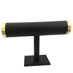 DORADO Y SIMIL CUERO NEGRO EXHIBIDOR PULSERAS CILINDRICO