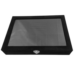 PANA NEGRA EXHIBIDOR BIJOUTERIE TAPA TRANSPARENTE C/ DIVICIONES DIJES