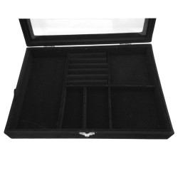 PANA NEGRA EXHIBIDOR BIJOUTERIE TAPA TRANSPARENTE C/ DIVICIONES DIJES